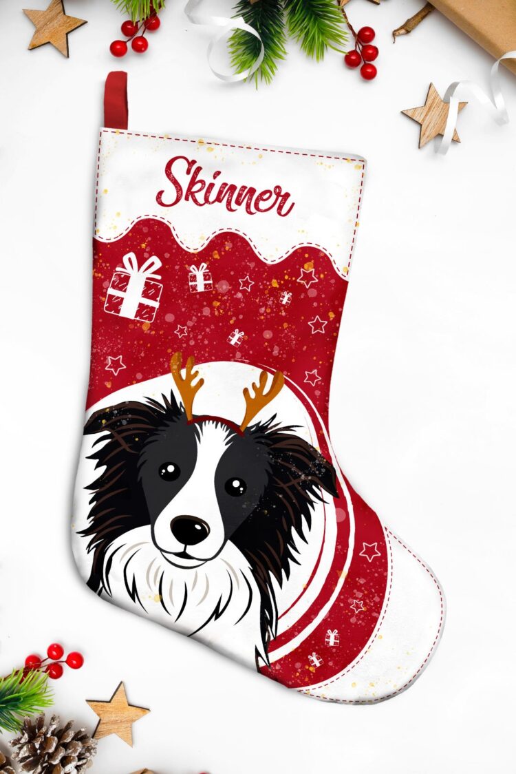 bota navideña personalizada perrito border collie